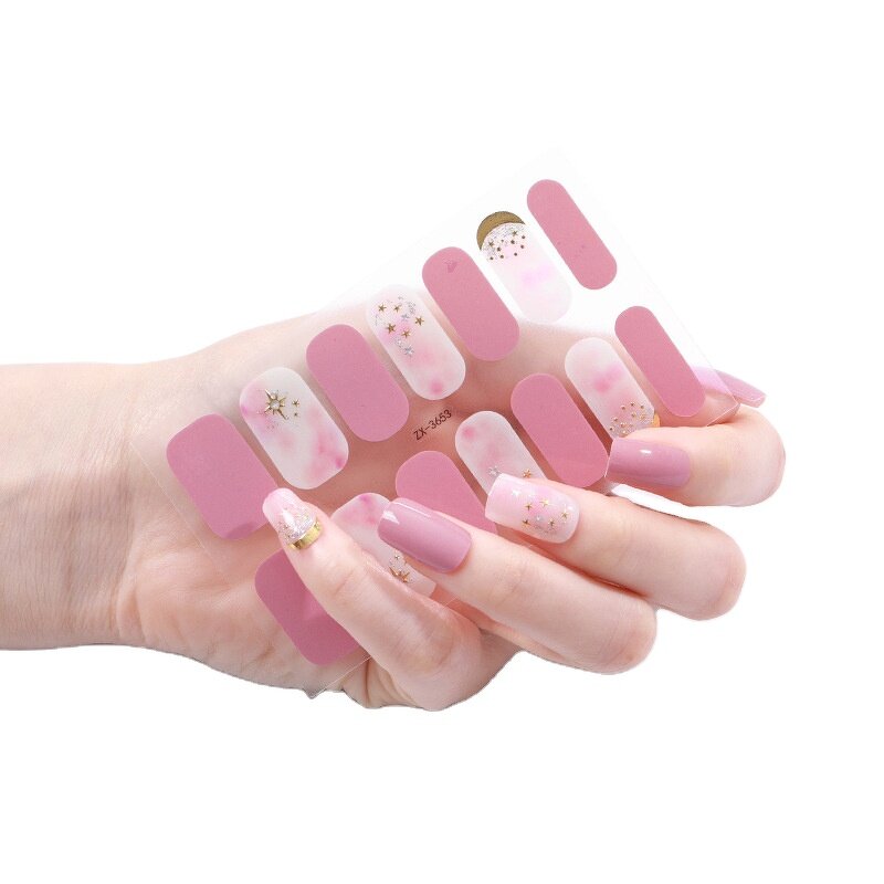 Gel Nail Sticker Strips Supplier - New Update 14Tips Semi-cured UV Gel Polish Strips