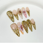 Autumn Winter Nails Supplier - 10 Pcs Full Cover 3D Carved French Art Almond Stiletto