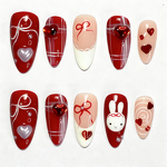 Valentine's Day Nails Factory - Red High Quality Almond Shape Handmade Love Bow Design