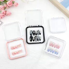 Nail Organizer Box Supplier - Press on Nails Empty Packaging Pink Transparent Box
