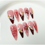 Autumn Winter Nails Supplier - 10 Pcs Full Cover 3D Carved French Art Almond Stiletto