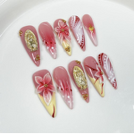 Autumn Winter Nails Supplier - 10 Pcs Full Cover 3D Carved French Art Almond Stiletto