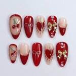 Valentine's Day Nails Factory - Red High Quality Almond Shape Handmade Love Bow Design