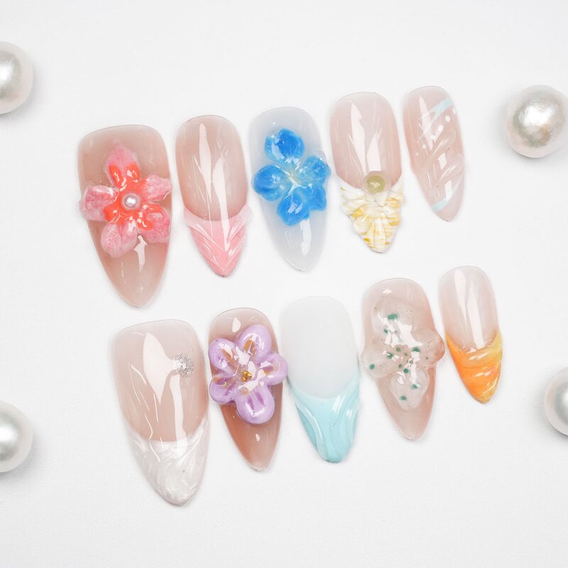 French Nail Art Supplier - Wholesale Customized Almond Handmade Ice-Clear Tips