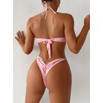 Ladies Bikini Set Supplier - Newest Hot Sexy Stripes Bandeau Metal Chain