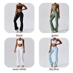 Women Gym Leggings Set Supplier - Custom Logo Crop Top Flare Pants Scrunched Hip