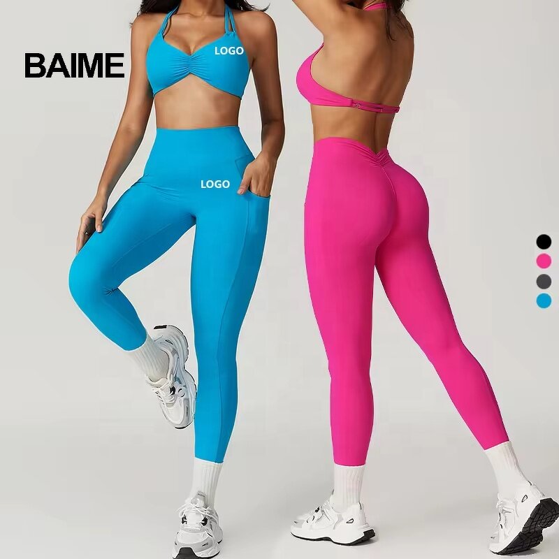 Women Yoga Set Manufacturer - Custom Logo Backless Bra V Cut Legging Set