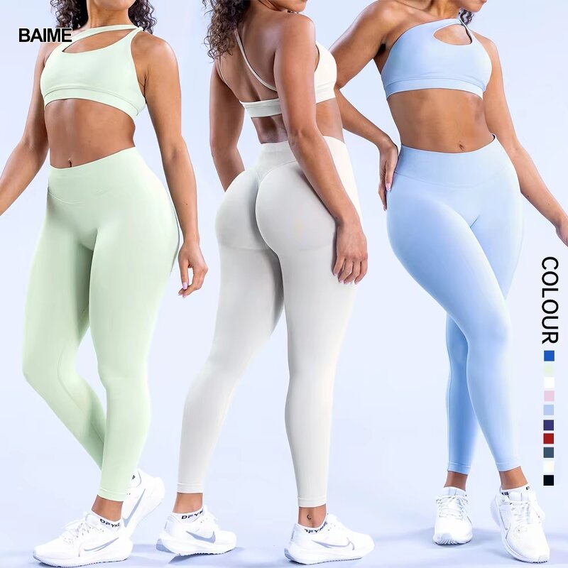 Impact Legging Sets Supplier - Popular Seamless Gym Set Scrunch Butt One Shoulder
