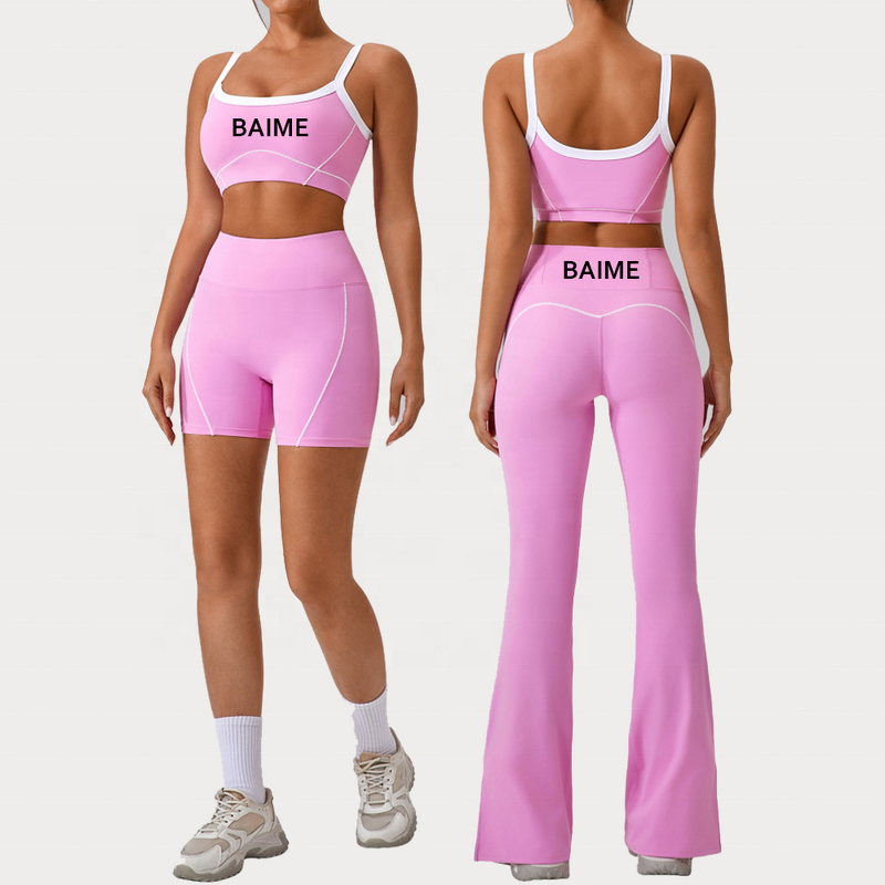 Yoga Set Supplier - 4pcs Recyclable Fabric Comfortable Hot Pink