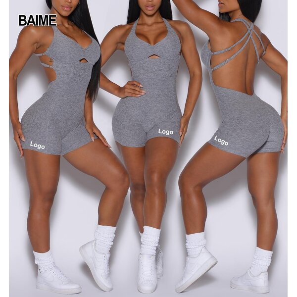 Girls Active Wear Supplier - Custom Logo Yoga Jumpsuit One Piece Romper