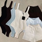 Women Jumpsuit Supplier - 2024 Custom Designer Casual Summer White Bodysuit Set