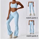 Women Gym Leggings Set Supplier - Custom Logo Crop Top Flare Pants Scrunched Hip