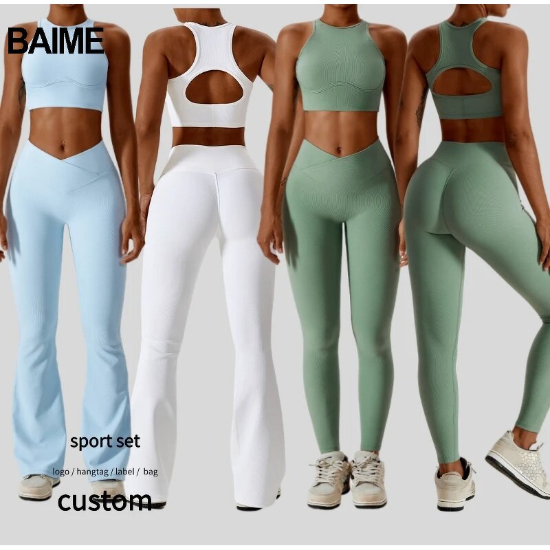 Lady Gym Set Factory - Solid White Breathable Skinny Legging Sports Bra Set