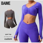 Women Activewear Top Supplier - Long Sleeve Crop Top with Thumb Hole Factory