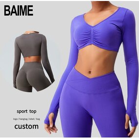 Women Activewear Top Supplier - Long Sleeve Crop Top with Thumb Hole Factory