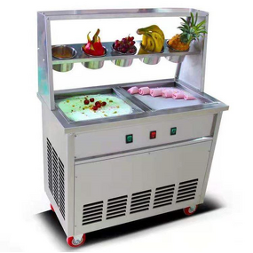 Ice Cream Roll Machine Manufacturer - 50L/H Double Square Pan Fry with 5 Barrels
