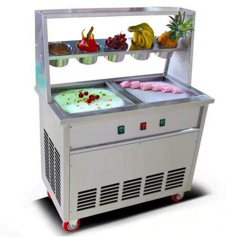 Ice Cream Roll Machine Manufacturer - 50L/H Double Square Pan Fry with 5 Barrels