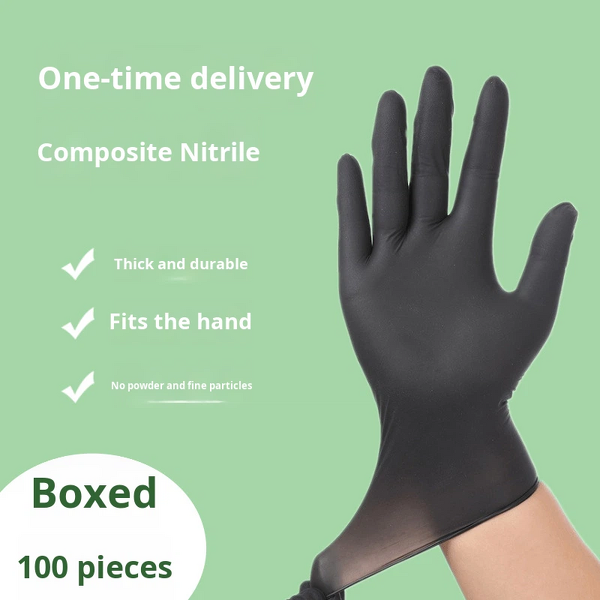 Nitrile Gloves Manufacturer - Disposable Black Composite Durable Anti-Slip Food-Grade for Beauty Catering Household