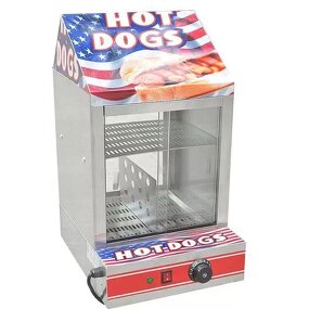 Hot Dog Steamer - Commercial 500W Stainless Steel with Bun Warmer