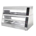 Food Warmer Showcase - 5pans 2 Layers Table Curved Glass with Back Door