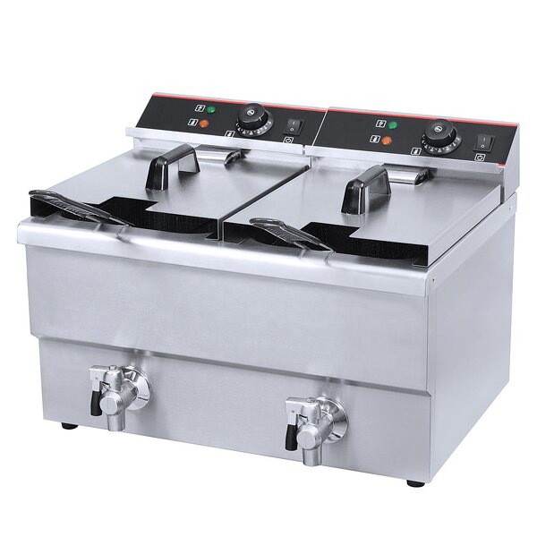 Electric Fryer - 2 Basket 20L Manual Timer 304 SS Oil Filtration System