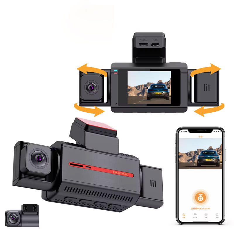 4K Dashcam Manufacturer - WIFI GPS 3 Channel Car DVR Front Rear Inside 3 Lens