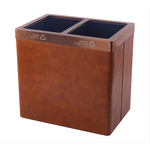 Trash Can Manufacturer - Garbage Container Bin With Handles for Bathrooms and High Class Hotel Square Brown Pu Leather Wastebasket