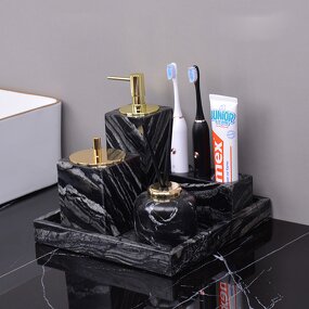 Bathroom Sets Manufacturer - Custom Luxury Marble 6 8 12 Pieces Modern Toilet Cabinet Vanity Set