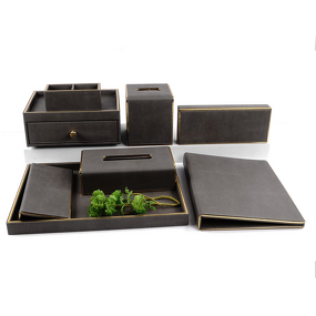 Hotel Guest Room Accessories Manufacturer - Custom Luxury Leather Product Eco Friendly PU Leather Product Hotel Amenities Set