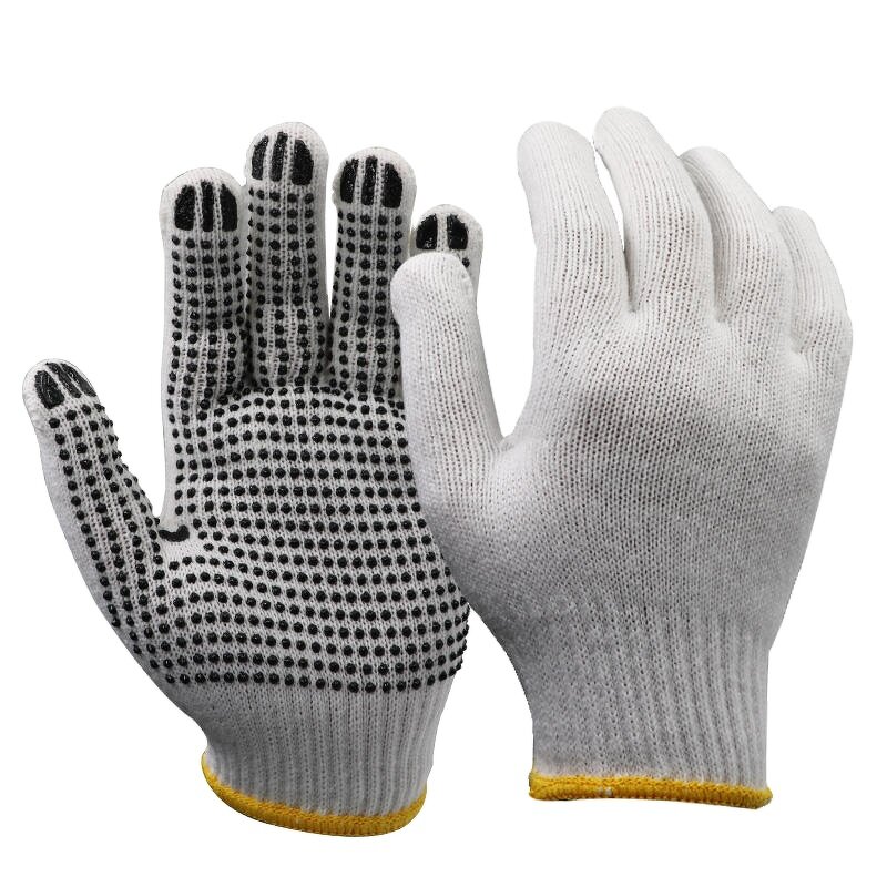 Work Gloves - Black PVC Cotton Knitted Palm Dotted Anti Slip