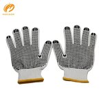 Work Gloves - Black PVC Cotton Knitted Palm Dotted Anti Slip
