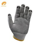 Work Gloves - Black PVC Cotton Knitted Palm Dotted Anti Slip
