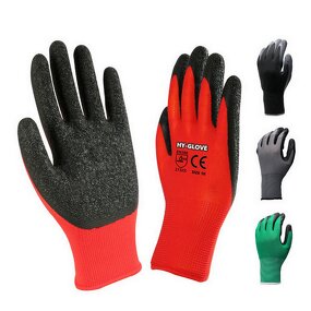 Polyester Gloves - 13G Red Crinkle Latex Coated for Construction Work