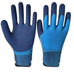 Waterproof Gloves - Blue Latex Fully Coated Double Palm Grip for Work