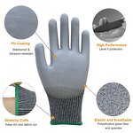 Cut Resistant Gloves - Level 5 PU Coated Anticut for Construction Safety