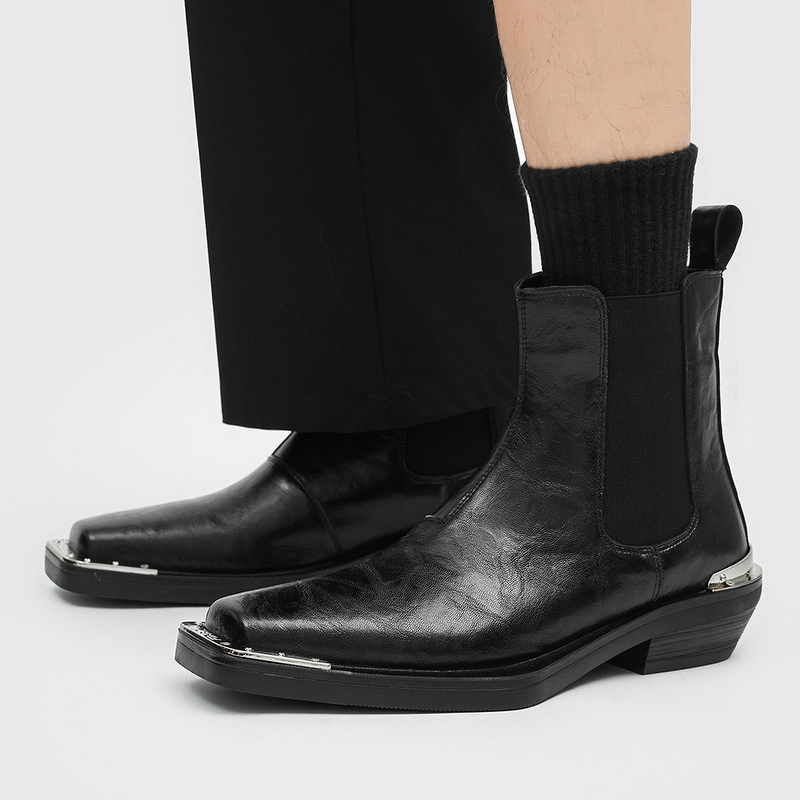 Chelsea Boots Manufacturer - New Iron Head High Heel Men's Square Toe