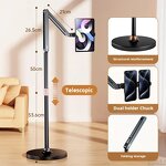 Long Floor Stand for IPad Tablet Phones - 360 Rotate Sturdy Aluminum Alloy
