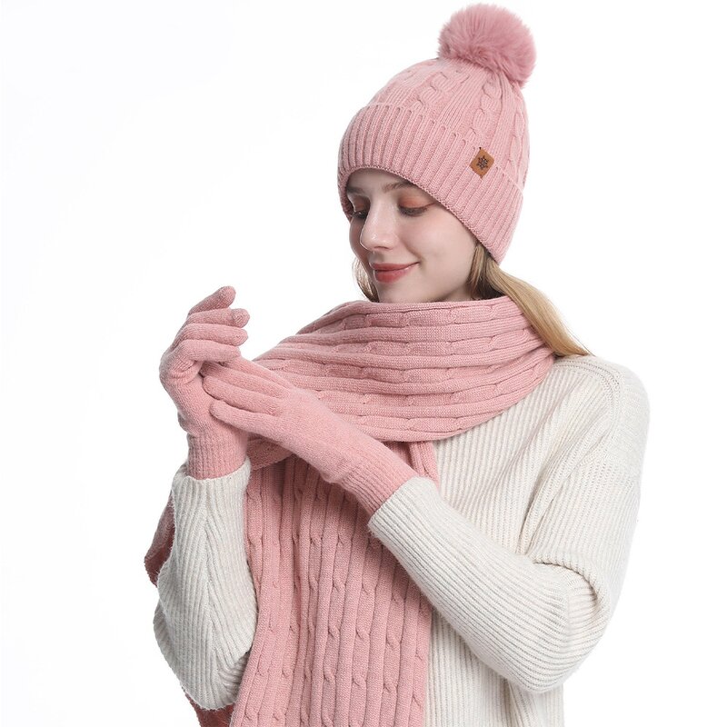 Alpaca Wool Knitted Set Manufacturer - Muslim Fashion Style Warm Hat Scarf Gloves Three Piece for Winter