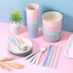 Children's Tableware Set - Wheat Straw Anti-fall Plate Bowl Cup