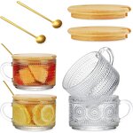 Glass Tea Cups - Clear Vintage Embossed for Cold & Hot Drinks
