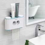 Toothpaste Dispenser Set - Wall Mounted Hands Free with Toothbrush Holder