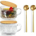 Glass Tea Cups - Clear Vintage Embossed for Cold & Hot Drinks