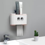 Toothpaste Dispenser Set - Wall Mounted Hands Free with Toothbrush Holder