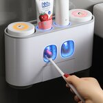 Toothpaste Dispenser Set - Wall Mounted Hands Free with Toothbrush Holder