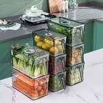 Refrigerator Organizer - Stackable Clear Plastic with Freshness Timer