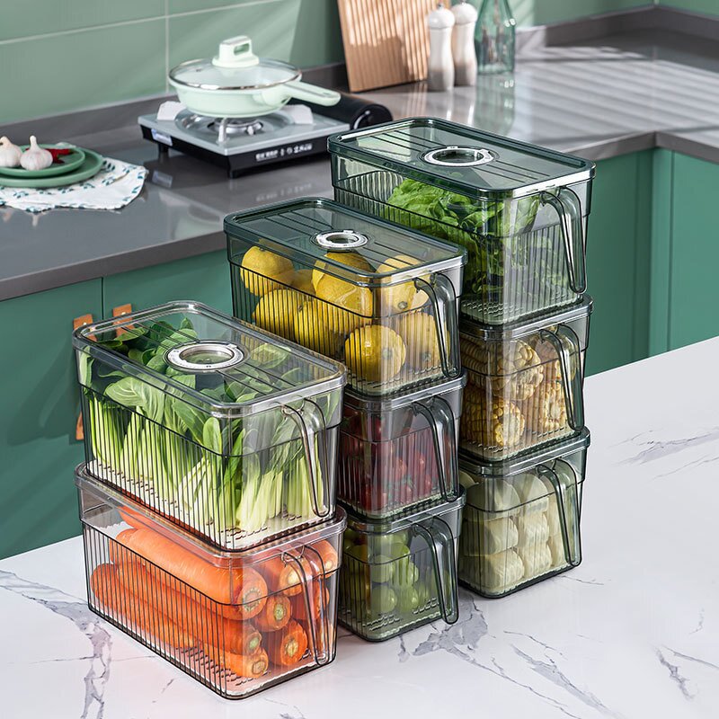 Refrigerator Organizer - Stackable Clear Plastic with Freshness Timer