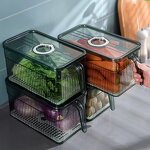 Refrigerator Organizer - Stackable Plastic Crisper with Lids for Fridge