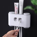 Toothpaste Dispenser Set - Wall Mounted Hands Free with Toothbrush Holder
