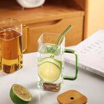Glass Coffee Cup - Transparent with Bamboo Lid Color Handle & Straw
