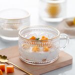 Glass Tea Cups - Clear Vintage Embossed for Cold & Hot Drinks